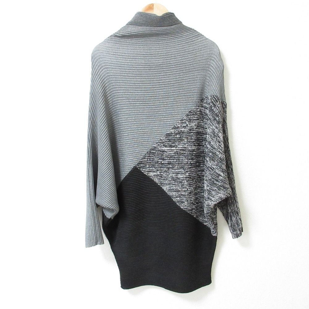 スペッチオ シャトルプリーツ ブロック チュニック ハイネック ドルマン カットソー サイズ40 グレー ブラック レディース 古着