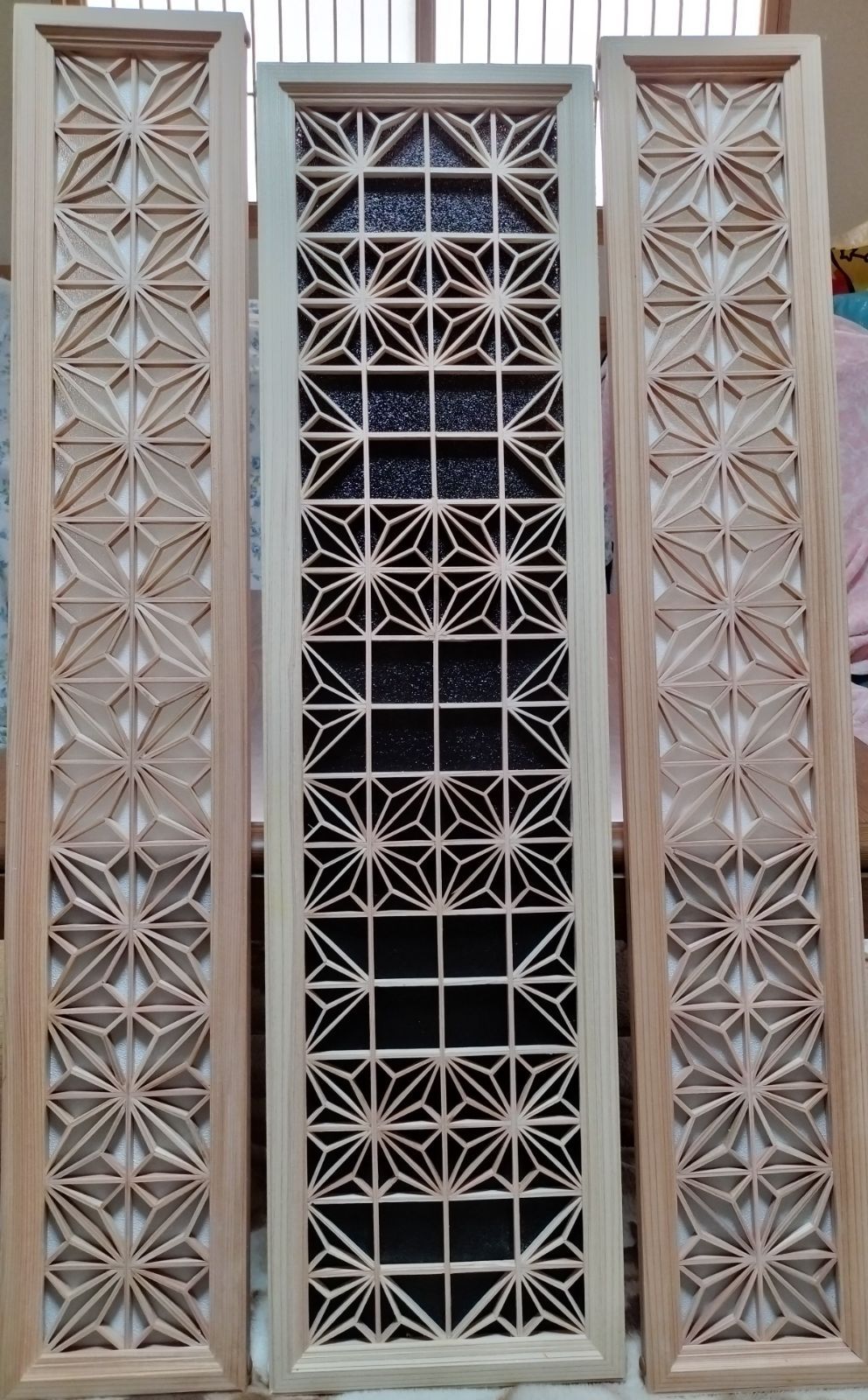 5 麻の葉組子 カラーアクリル板入り3枚一組 木製額縁 麻の葉組