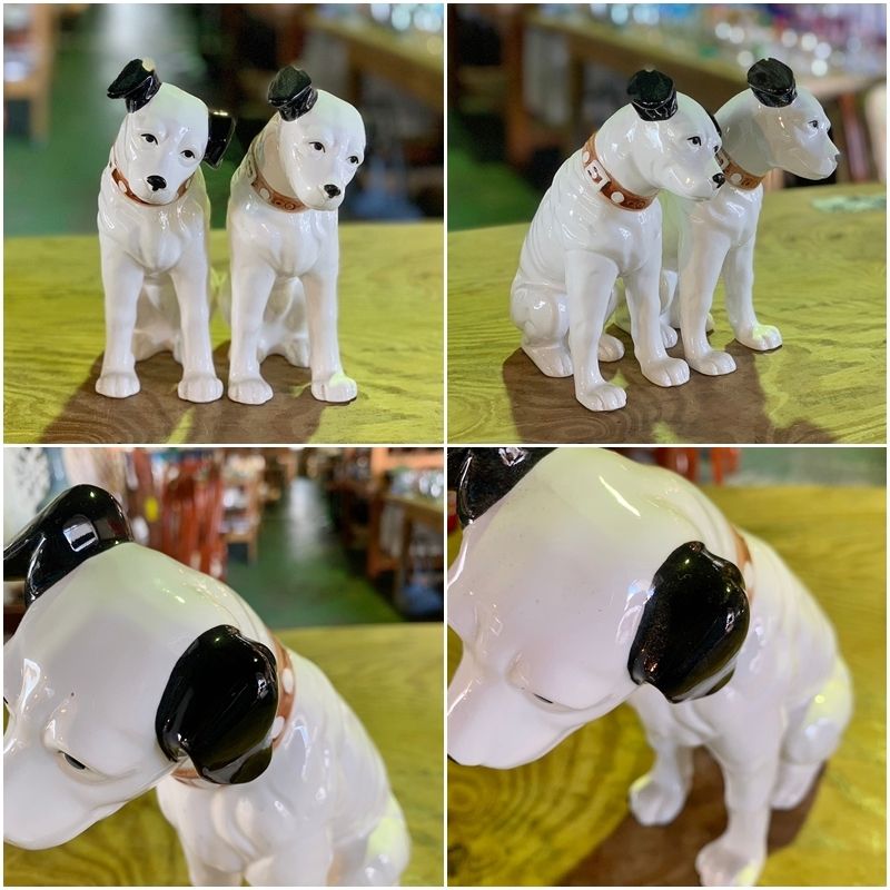 ビクター 犬 2匹セット 高さ21cm Victor ニッパー 陶器 置物 昭和レトロ インテリア オブジェ イヌ まとめ売り OJ0115-1