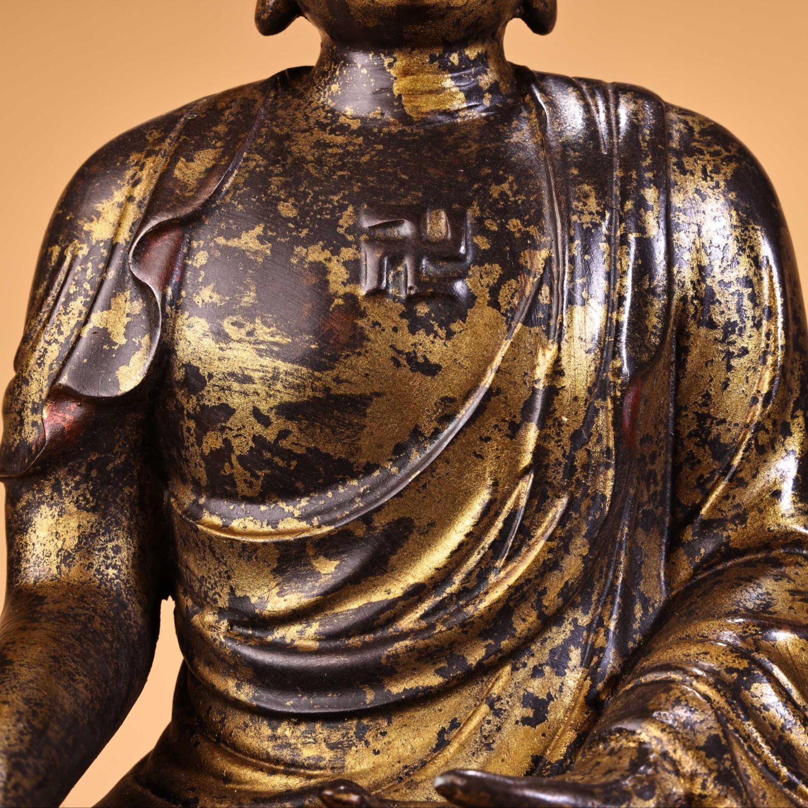 旧家蔵出し古銅彫 浮彫 鏨刻 泥金 釋迦牟尼像 仏像 密宗密教 仏教古