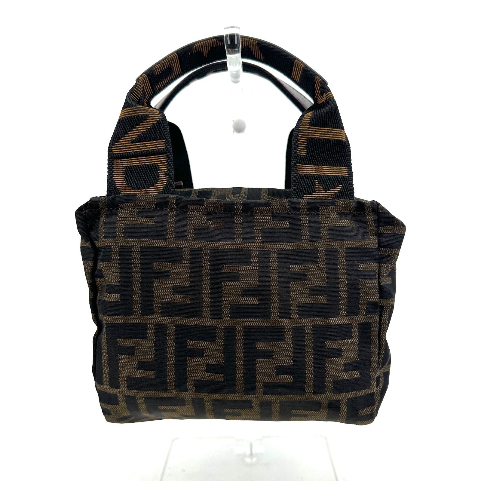 FENDI ズッカ ミニハンドバッグ トート ポーチ ブラウン ナイロン