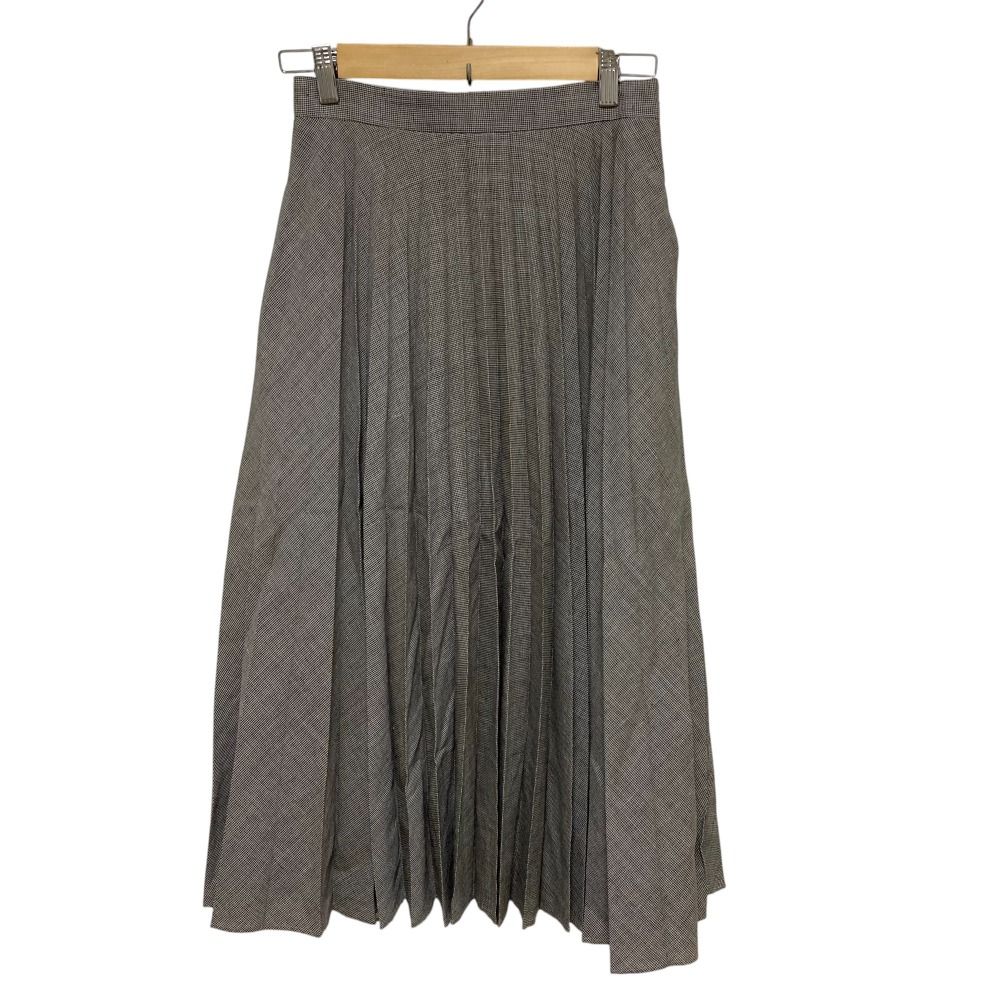 美品 MARGARET HOWELL マーガレットハウエル 千鳥格子 リネンウール ロング プリーツスカート サイズ２ グレー系 レディース 古着 中古 USED