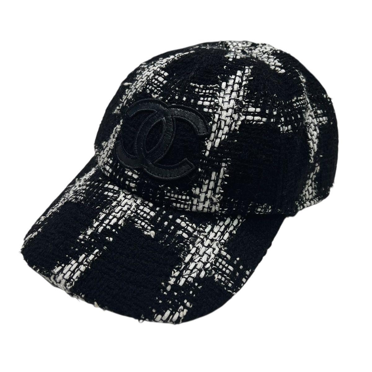 CHANEL シャネル キャップ ココマーク ツイード キャップ 帽子 Sサイズ ブラック×ホワイト25032455 SA