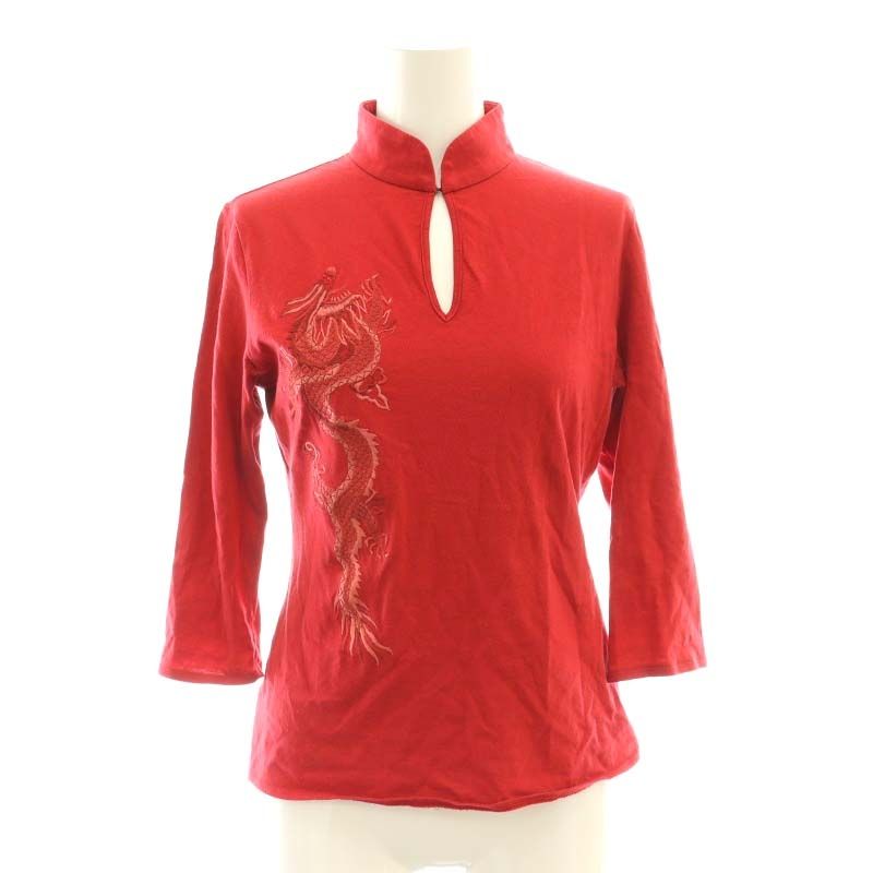 Vivienne tam 赤いドラゴン刺繍 半袖ハーフジップトップス Vivienne tam 赤いドラゴン刺繍 半袖ハーフジップトップス