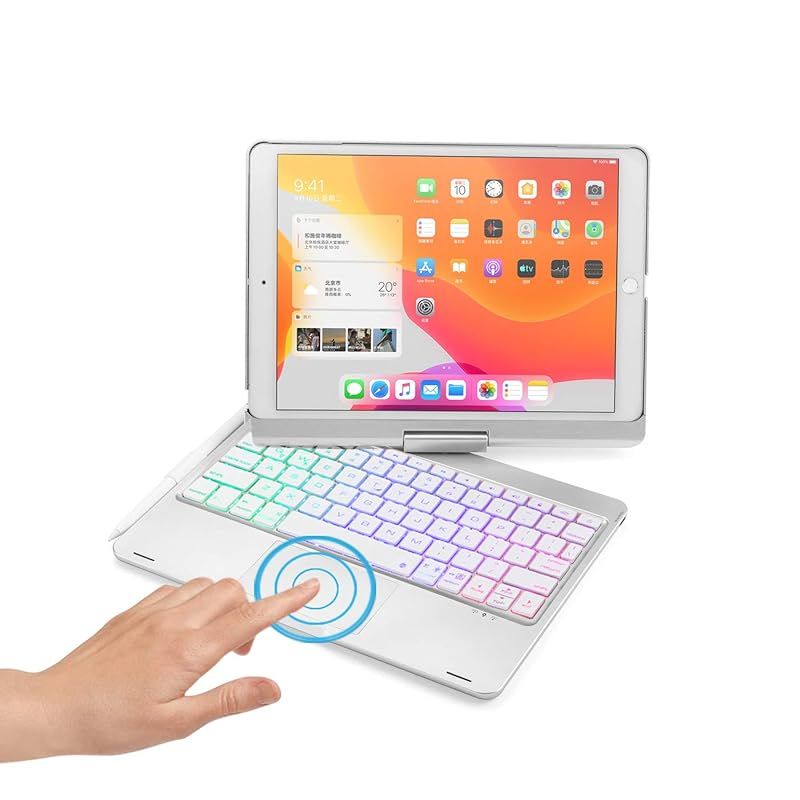 360度回転 iPad9 iPad8 iPad7 iPad Air3 Pro10.5 キーボード タッチパッド搭載 バックライト ケース 一体型 折り畳み iPad 第9|8|7世代 カバー トラックパッド キーボード付き iPad 10.2イン 0