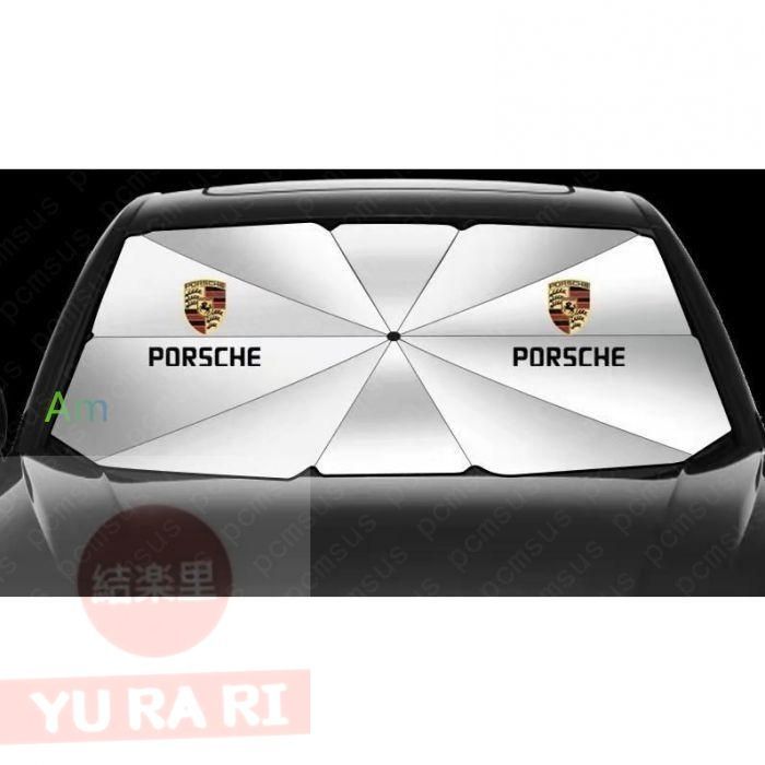 新品！79CM*145CM ポルシェ Porsche ロゴ 車用 サンシェード 車 傘型 折りたたみ式 フロントガラス 日よけ パラソル 遮光 遮熱  全車種対応 Panamera Cayenne Macan 911 718 955/956/957#602