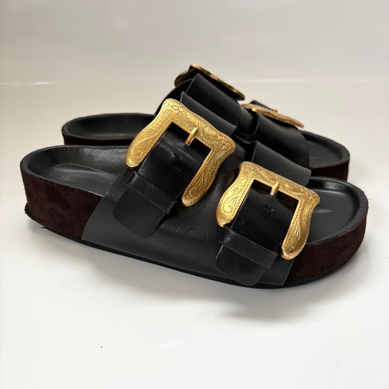 CELINE ボクシー フラット レザーサンダル フィービー カウボーイバックル