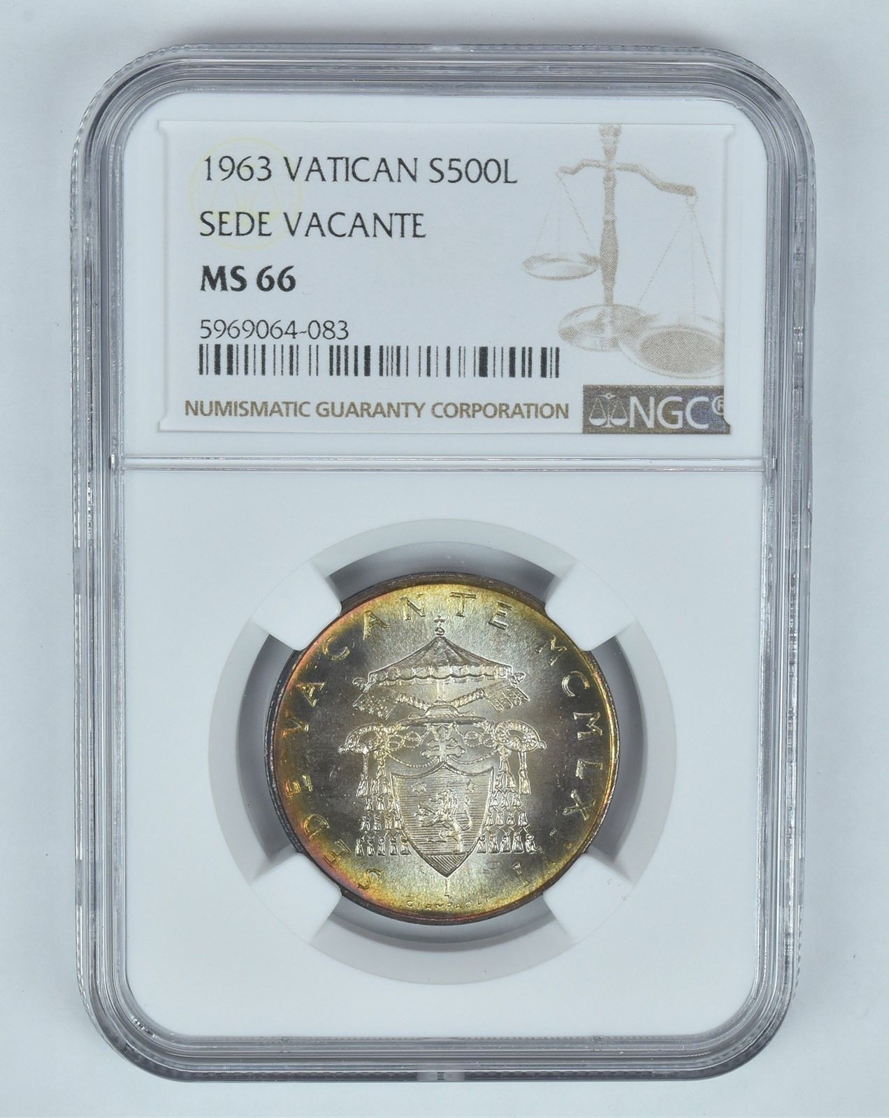 MS66 1963 バチカン 500 リラ シルバー Sede Vacante NGC Td