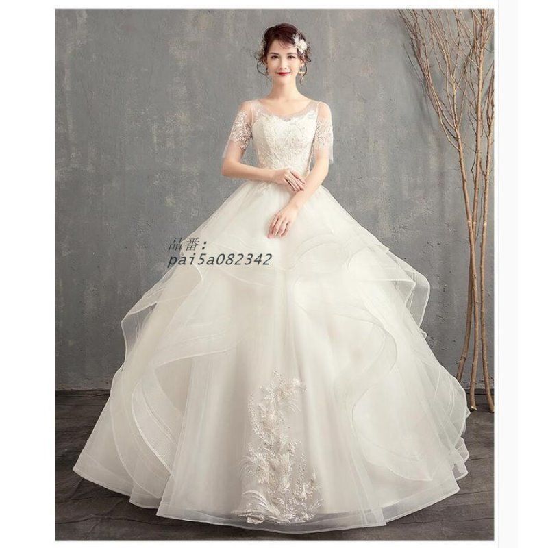 袖あり ロング丈ドレス ウエディングドレス パーティードレス ステージ衣装 二次会 披露宴 結婚式卒業式 ナイトドレス 成人式 プリンセスライン お呼ばれ pai5a082342