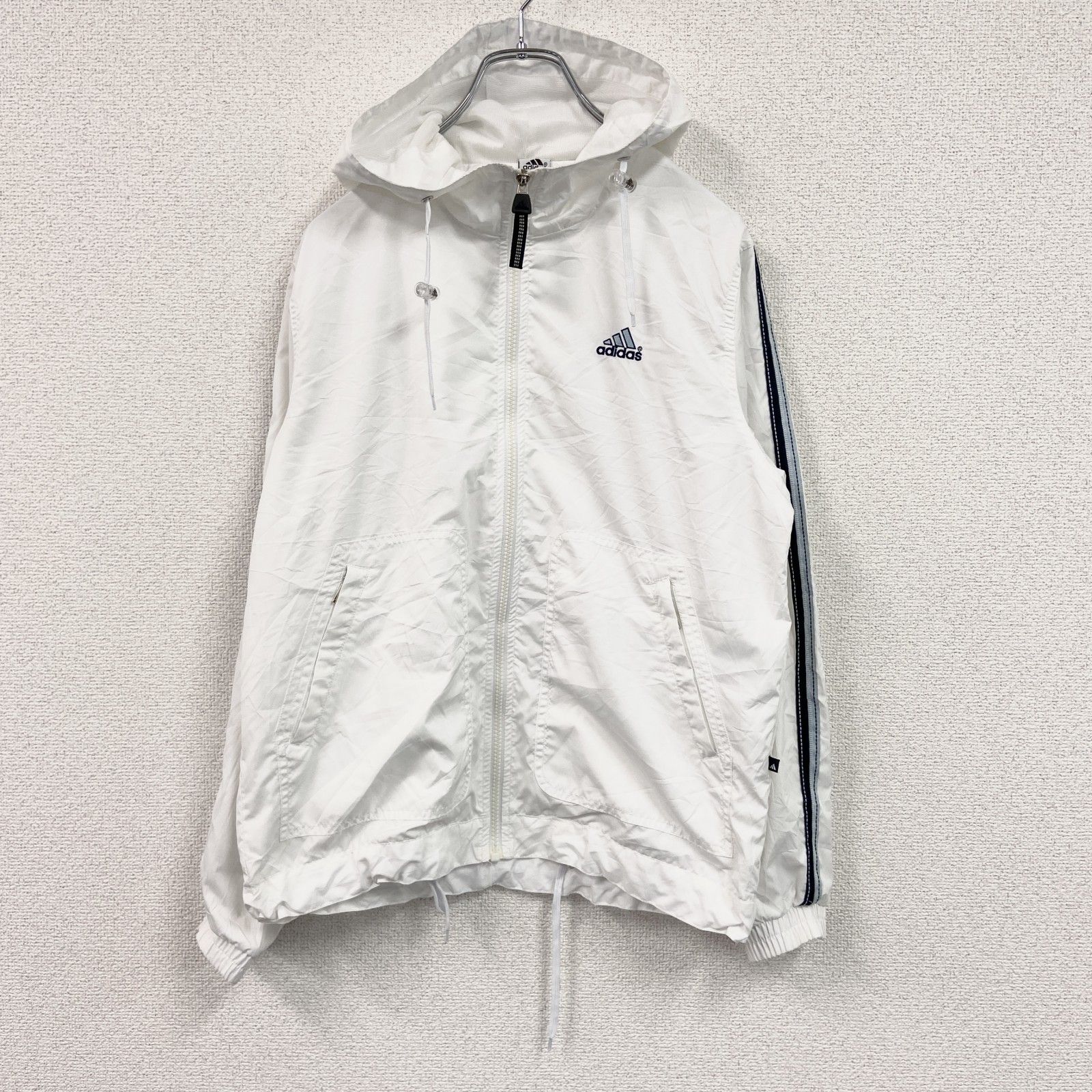 adidas ホワイト ジップアップナイロンジャケット 白 古着 used adidas アディダス ナイロンジャケット フルジップ 白