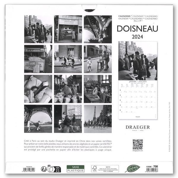 [人気商品]DOISNEAU ドレジャー 2024年 ラージカレンダー DOISNEAU ロベール・ドアノー 壁掛け モノクロ写真 スケジュール 写真 祝日シール calendar