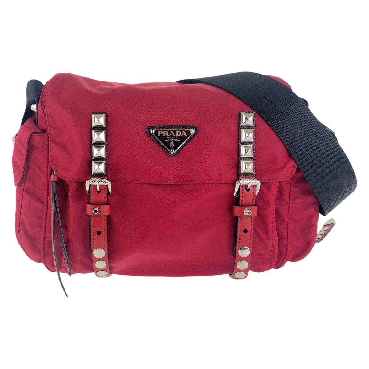 美品 PRADA プラダ ヴィンテージ テスート 三角ロゴプレート レッド 
