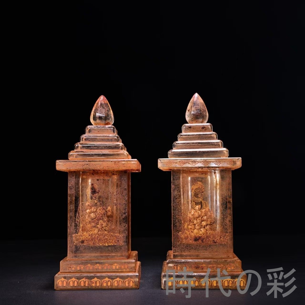 中国古美術 清代 水晶 佛骨舍利方塔 描金 骨董品 古玩 細工 古賞物 置物 時代物 収集 古美味 旧家蔵出 R07100325