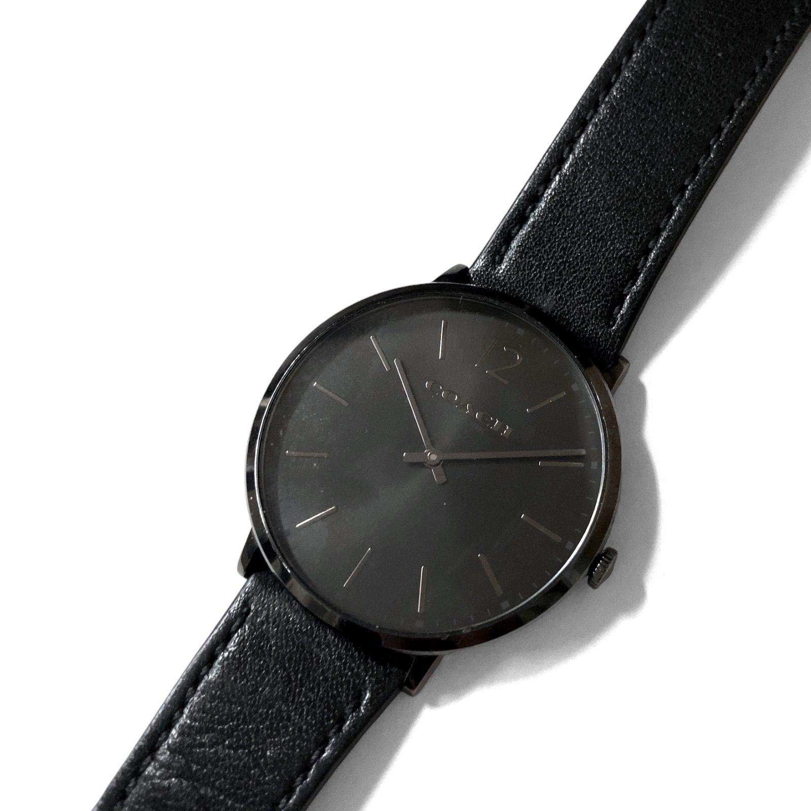中古品】ジャンク品 電池切れ COACH コーチ Slim Easton Black Leather 