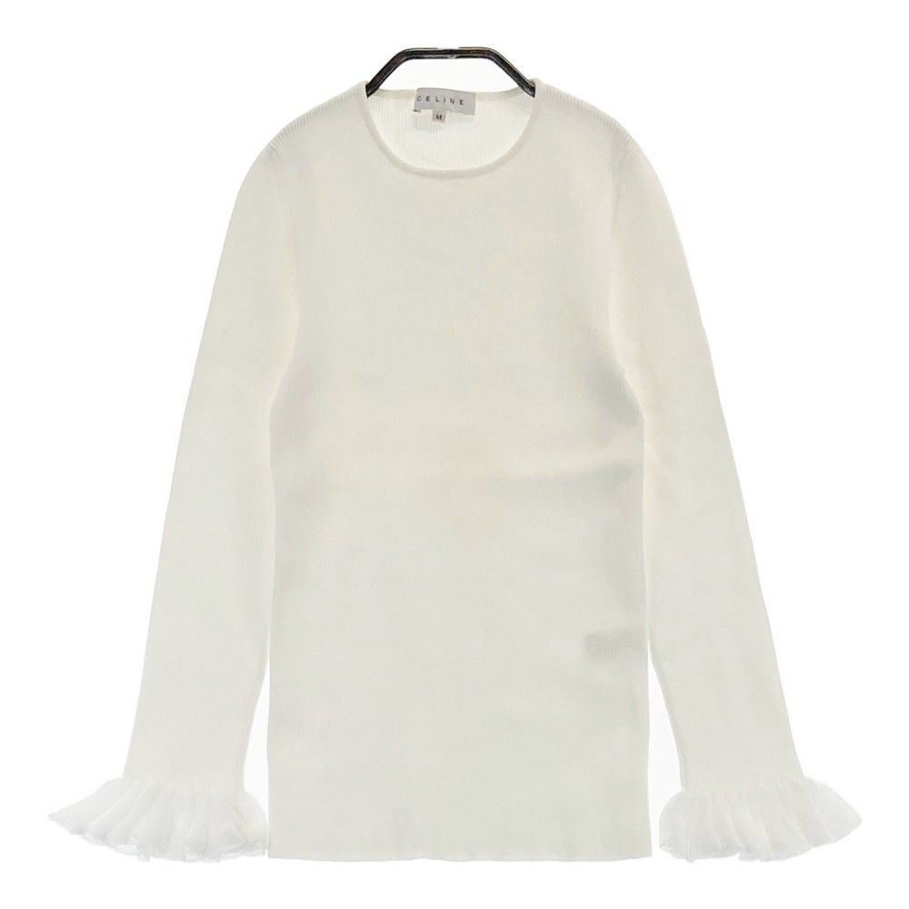 CELINE セリーヌ リブ 長袖Tシャツ カットソー ホワイト系 M CELINE セリーヌ リブ 長袖Tシャツ カットソー ホワイト系 M