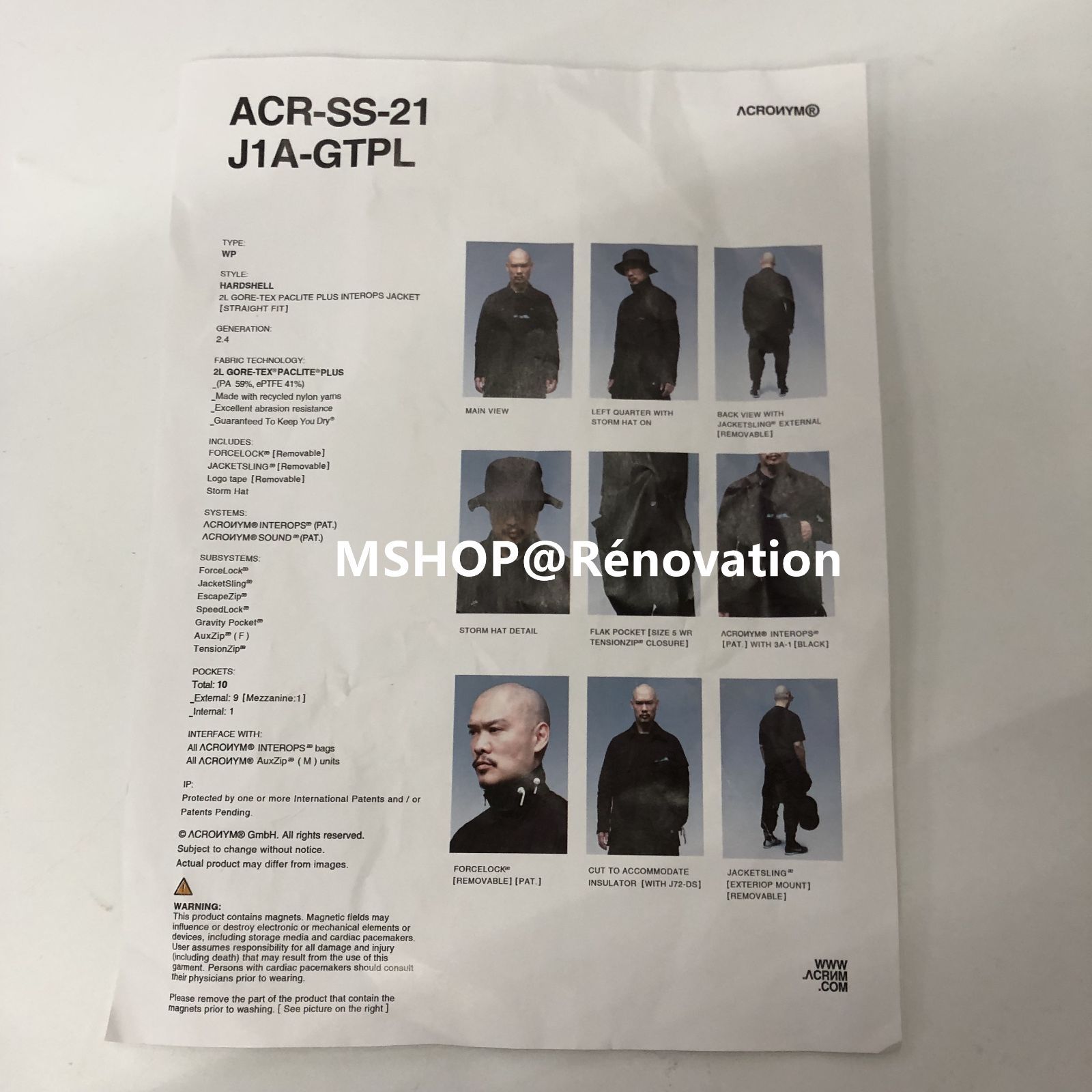 ACRONYM J1A-GTPL 2L GORE-TEX JACKET バケットハットつき ACRONYM J1A-GTPL 2L GORE-TEX JACKET バケットハットつき