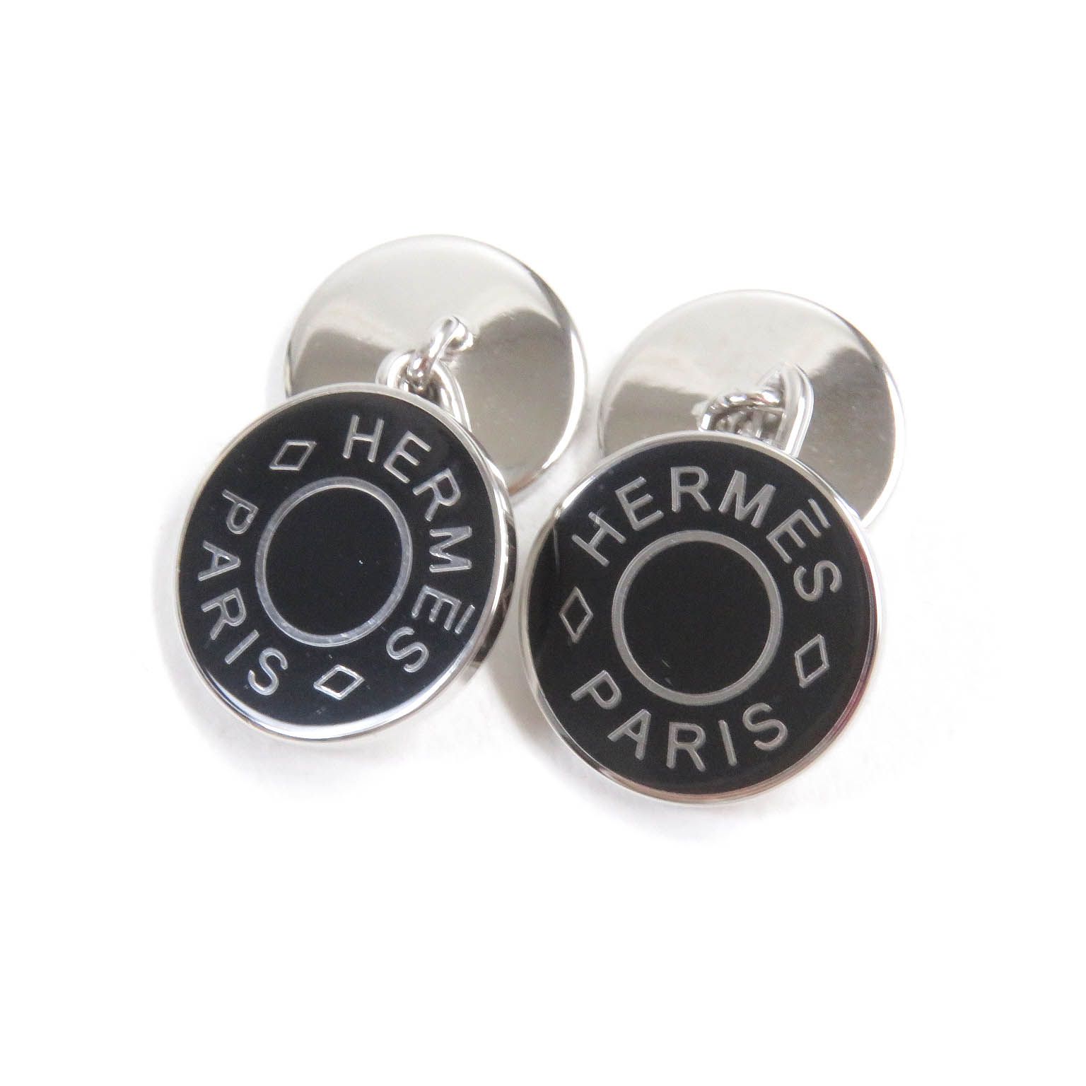 エルメスHERMÈS カフスボタンロゴ入りカフリンクス ブラック正規品