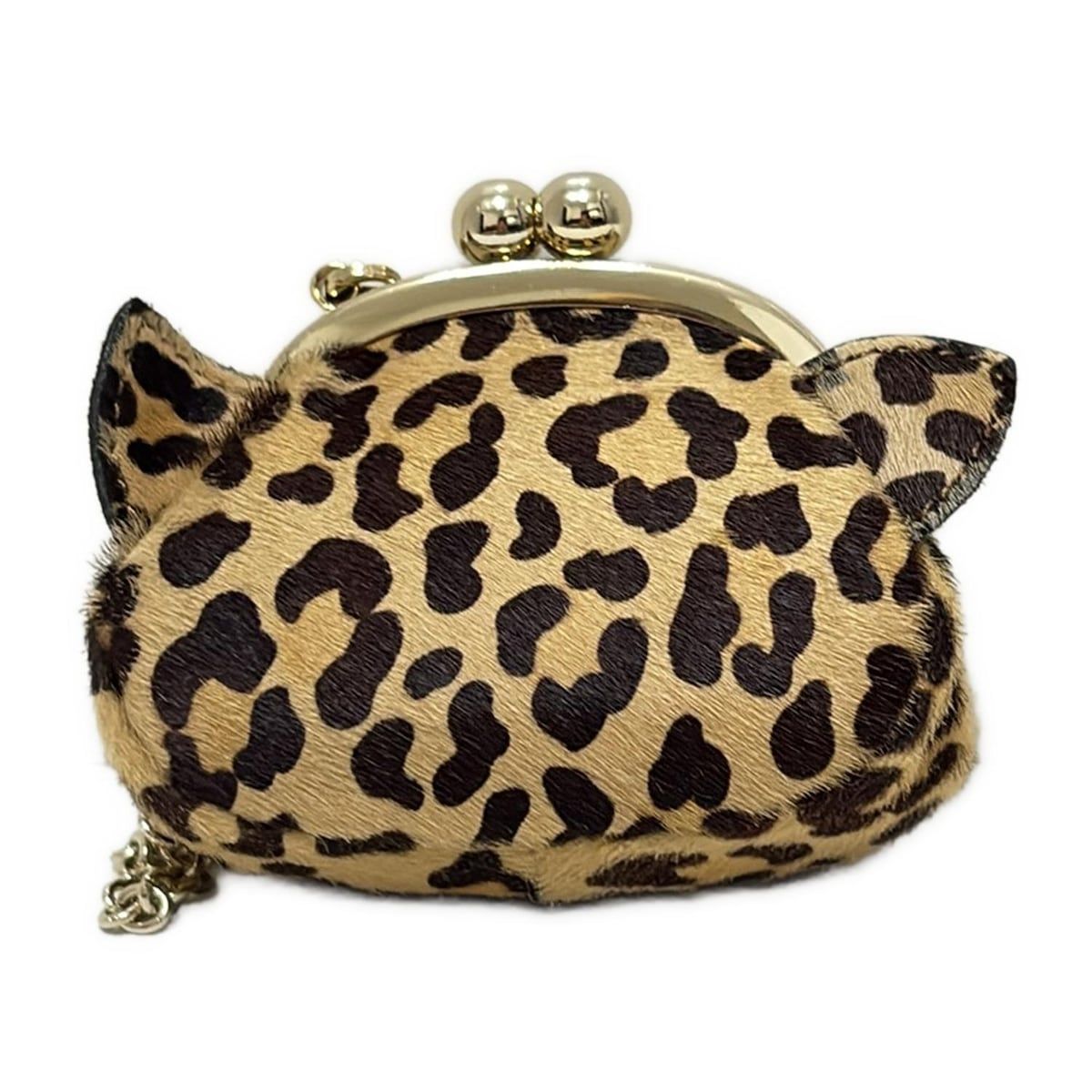 ANTEPRIMA アンテプリマ コインケース - ベージュ×ダークブラウン×ゴールド がま口 豹柄