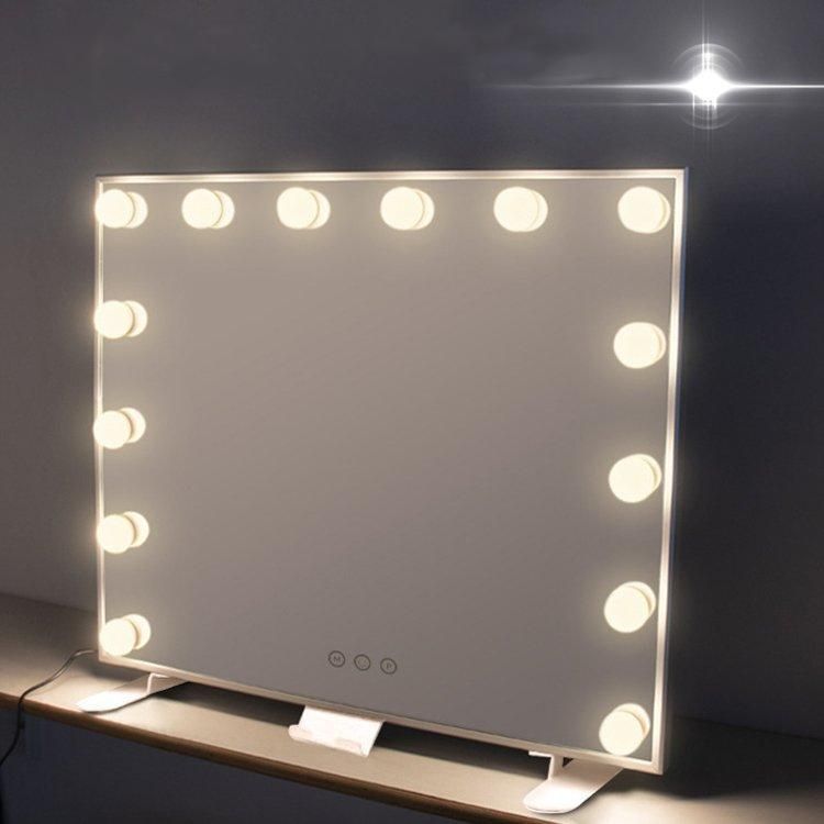 卓上ミラー 大きい 化粧鏡 LED ライト付き 大型 タッチ操作 無段階調光 3モード調色 ハリウッドミラー 14球 壁掛け スマホホルダー付き