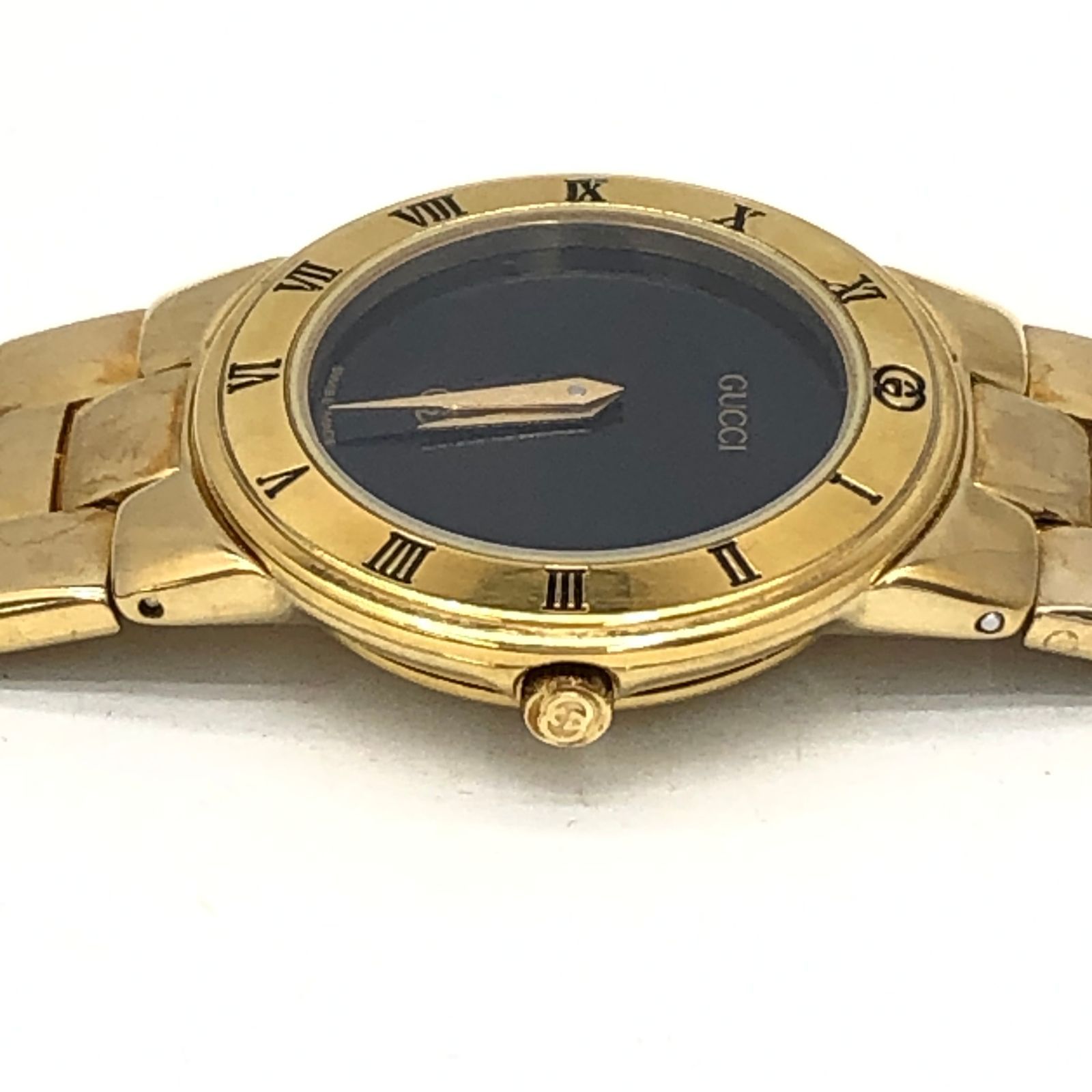 GUCCI ゴールドトーン マザーオブパール 時計 GUCCI】グッチ 6000L 金メッキ×レザー ゴールド クオーツ