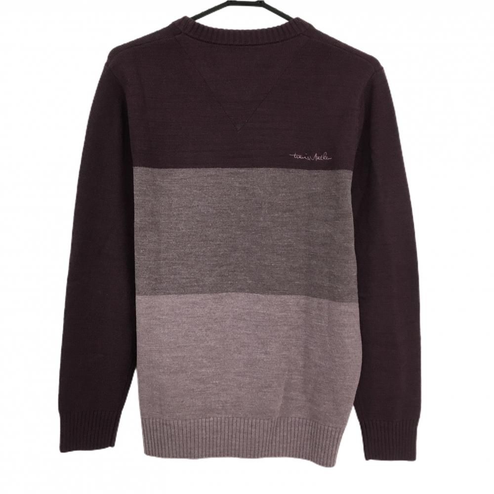 超 トラヴィスマシュー セーター ボルドー ボーダー切替 ウール混 ニット メンズ M ゴルフウェア TravisMathew