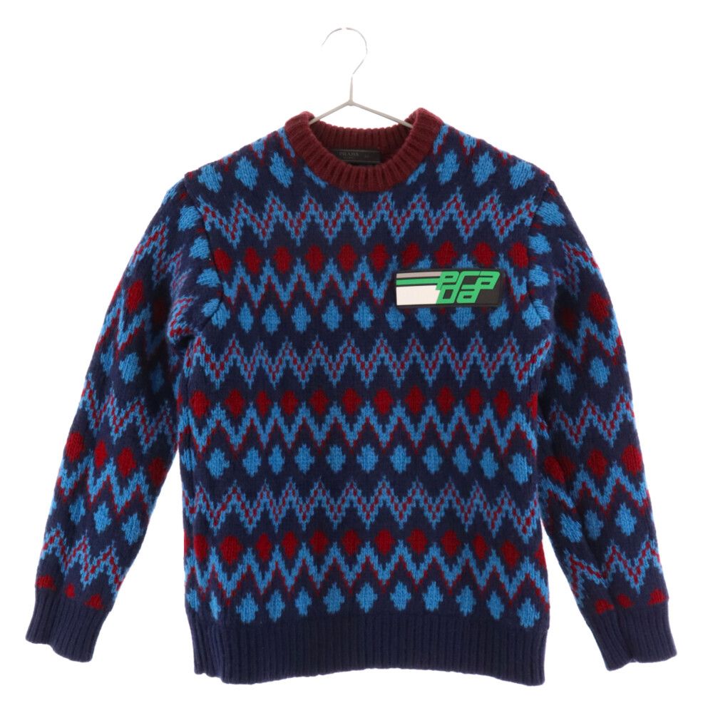 PRADA (プラダ) ラバーロゴパッチ ノルディック柄 カシミヤ混 クルー 