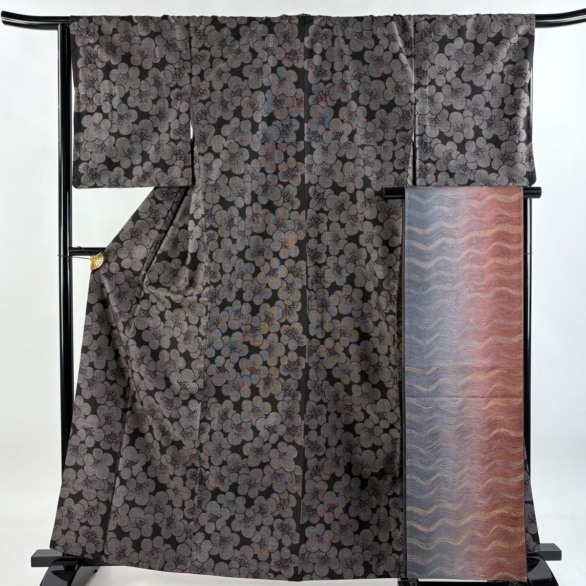 大島紬 美品 逸品 証紙 純泥染 縞 焦茶色 袷 身丈164.5cm 裄