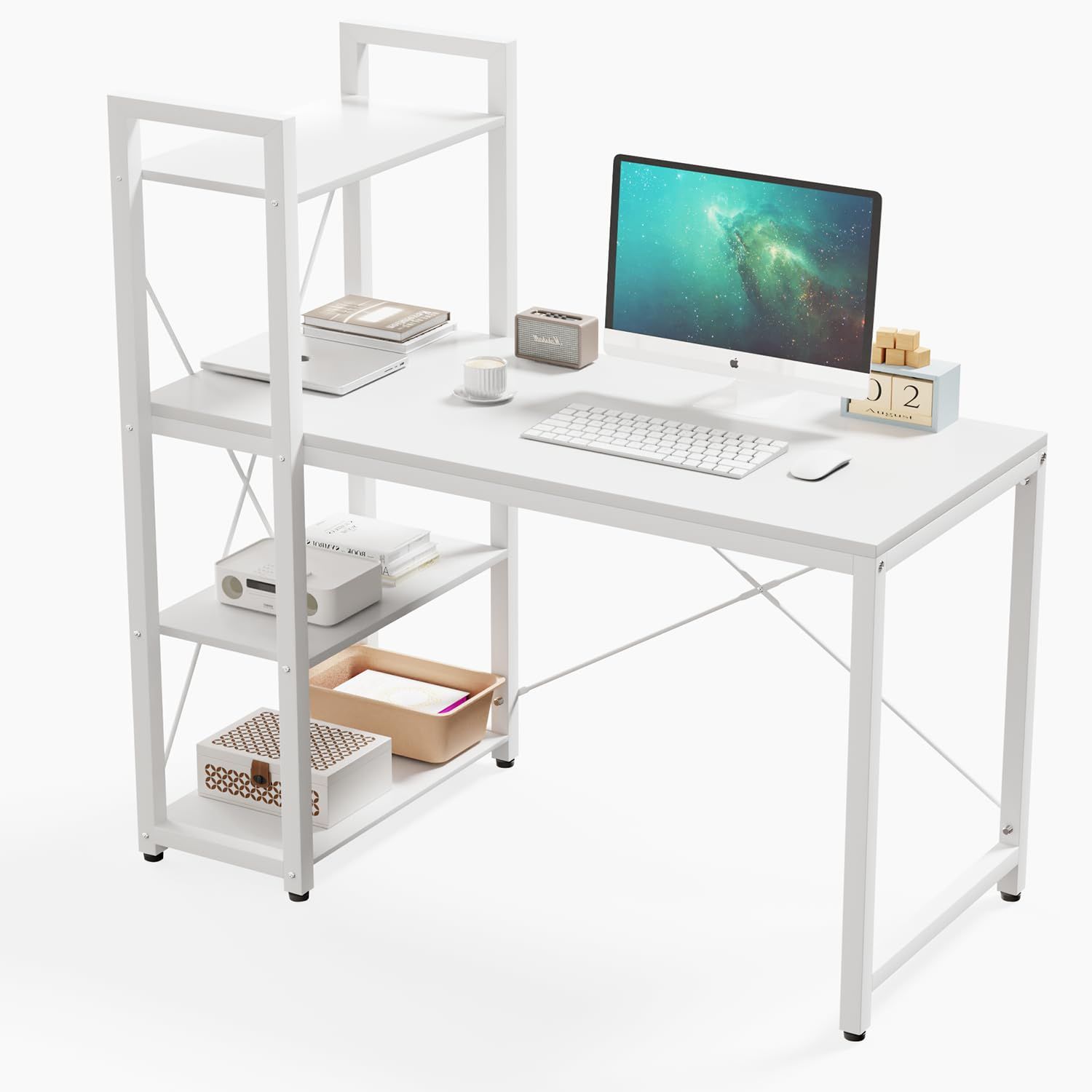 ラック付きデスク H型 棚は左右付け替え可 パソコンデスク 机 棚付き PCデスク 勉強机 PQNLXLN 幅100cm×奥行50cm オフィスデスク 書斎 テレワーク