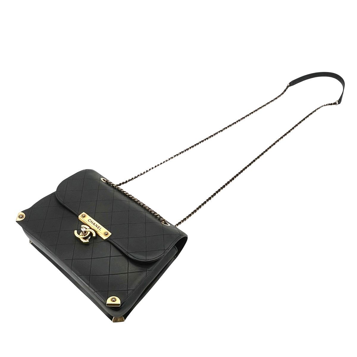 CHANEL シャネル ターンロック メタルフラップ チェーンショルダー マトラッセ カーフスキン ココマーク バッグ レディース 25030272 AO