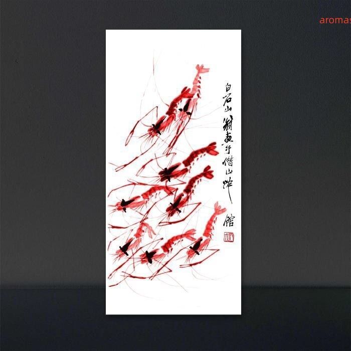 中国有名画家 斉白石 水墨画 赤い蝦 エビ 学習 見本 練習用 表装