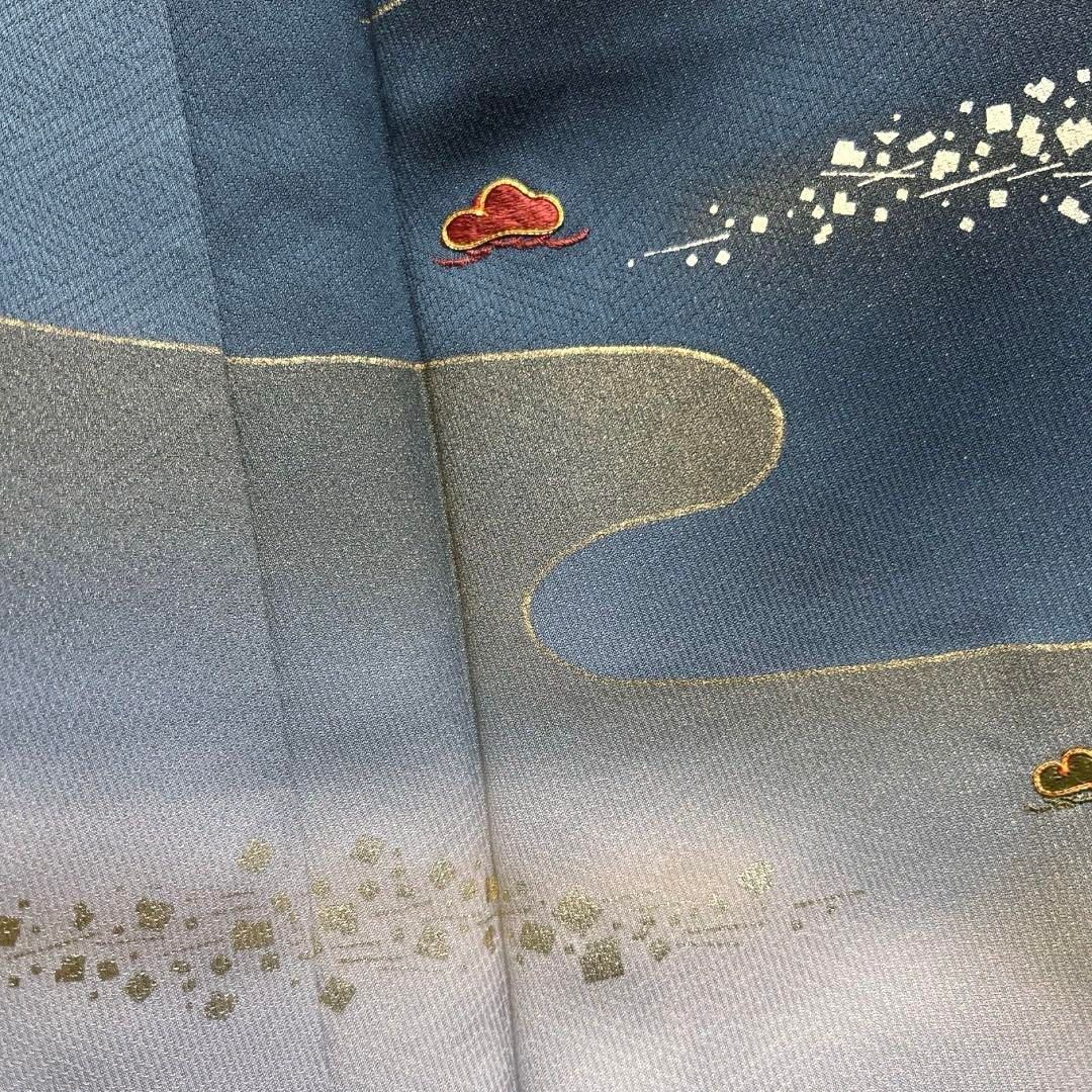 金駒刺繍 金彩 染め分け 紋無し 素敵なデザイン 付下げ 正絹 AK-4794 付け下げ 金駒刺繍 金彩 銀彩 ヱ霞 松 紋無し 色紙散らし 着物