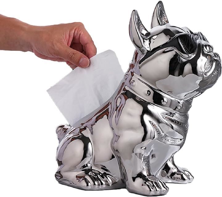 ティッシュボックス ブルドック 置物 動物 樹脂 銀 シルバー VeroManブルドック型 ティッシュケース 犬 ドッグ ティッシュボックス