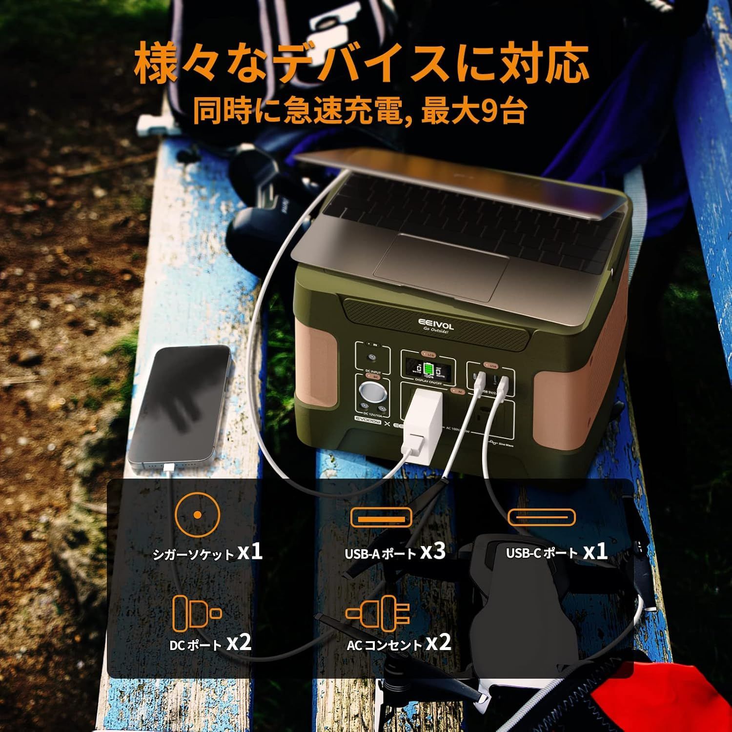 大容量ポータブル電源-515Wh/160938mAhリン酸 EVOPOW 大容量