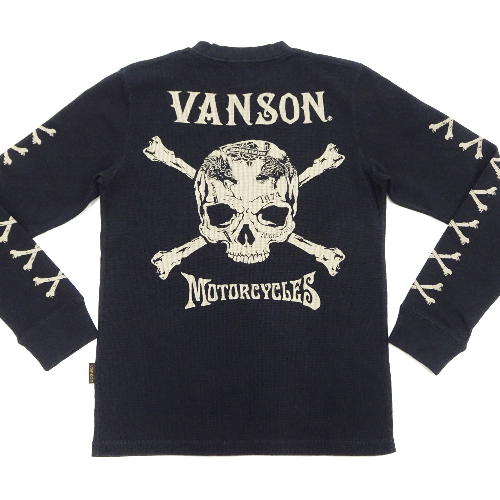 バンソン サーマル ロンT VANSON ワッフル長袖Tシャツ クロスボーンスカル NVLT-2408 黒 新品 アメカジショップ