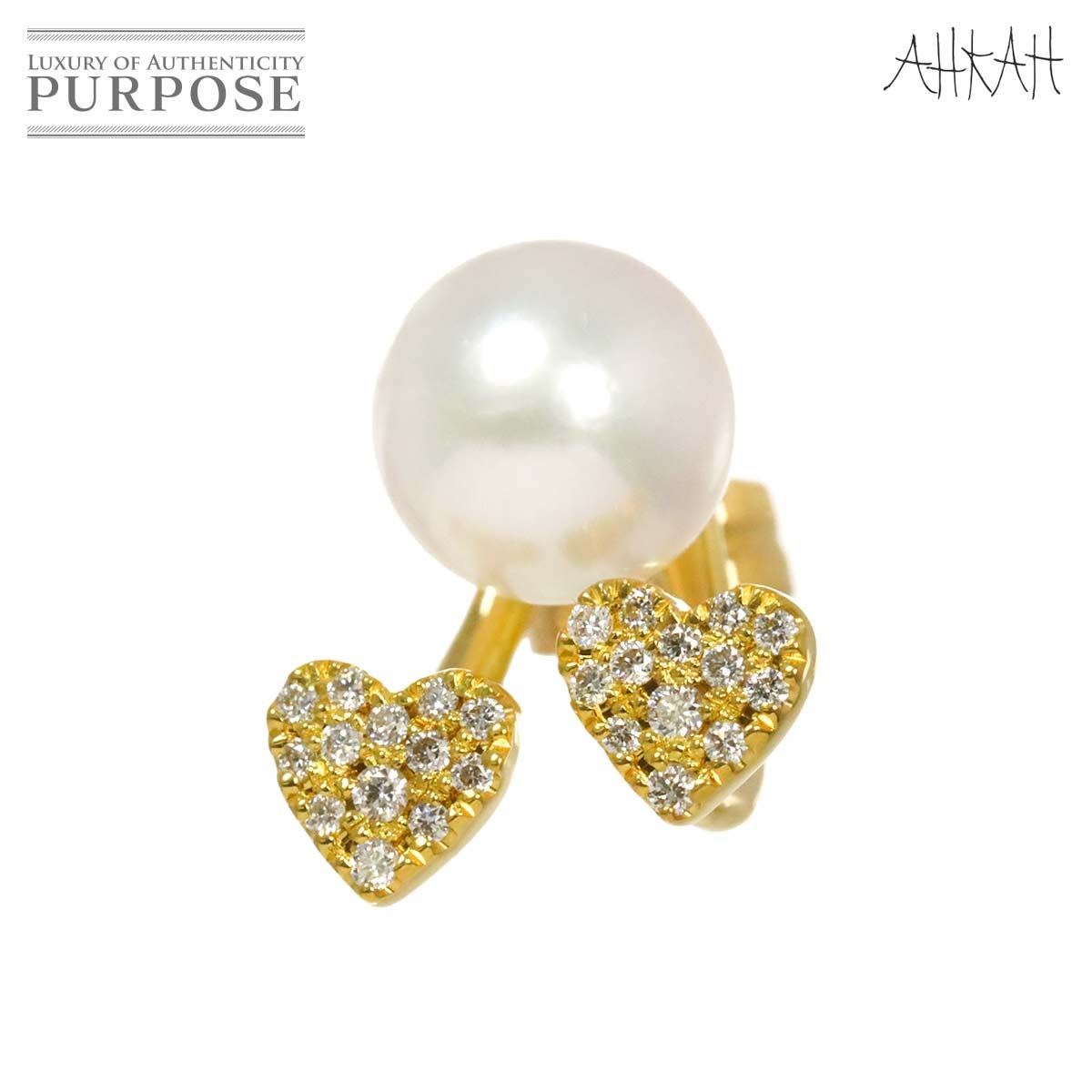 アーカー AHKAH ハートパヴェ デュオ アコヤ真珠 6.2mm ダイヤ 0.07ct ピアス K18 YG 750 片方のみ 片耳 Earring Pierced 90292169