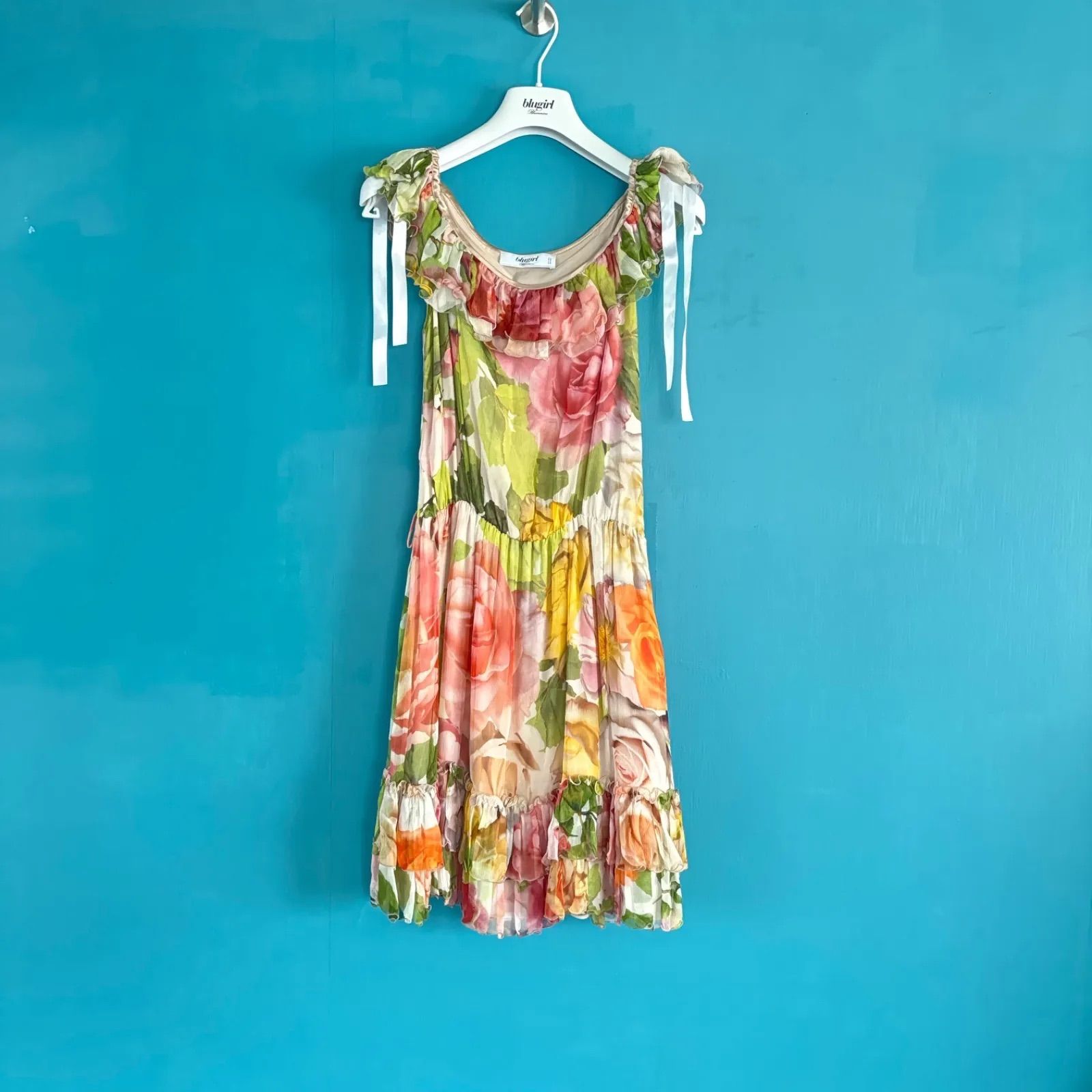 1299 BLUGIRL ブルーガール 花柄マルチカラー サイズS ふんわり  