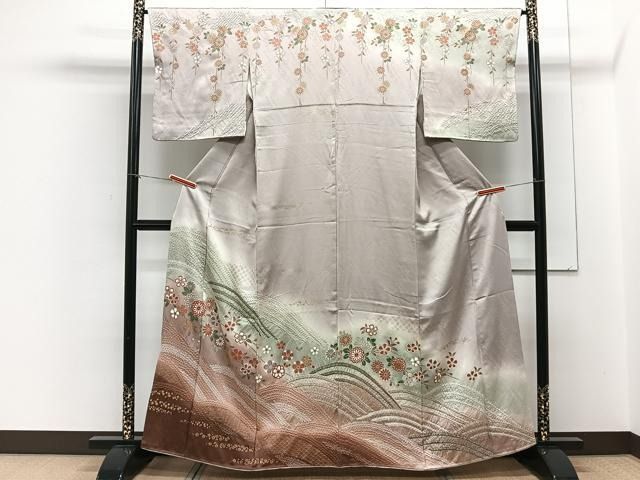 平和屋着物○訪問着 絞り 枝花文 黒地 正絹 逸品 AABA0185zg