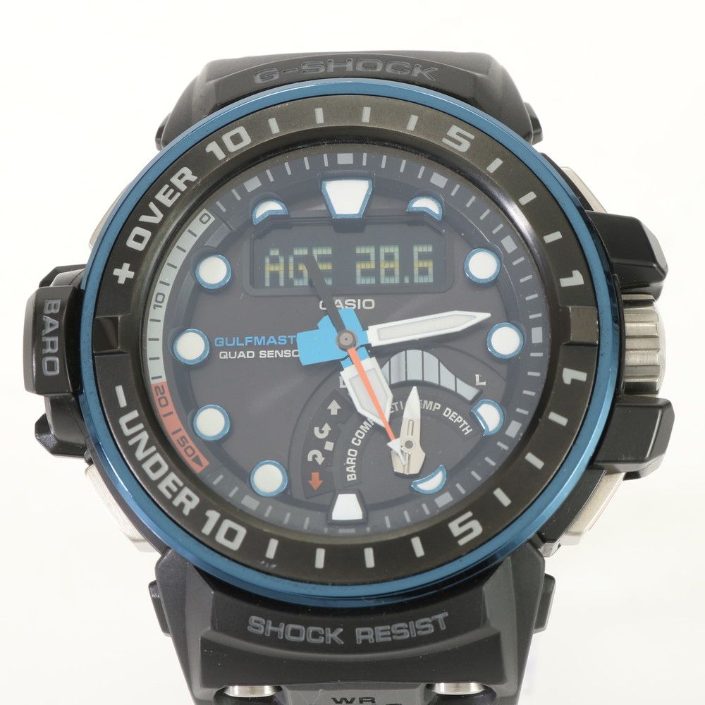 極美品 CASIO カシオ G-SHOCK ガルフマスター クワッドセンサー搭載 GWN-Q1000A-1AJF 腕時計 ブラック ブルー メンズ MMM AJ26-3【中古】