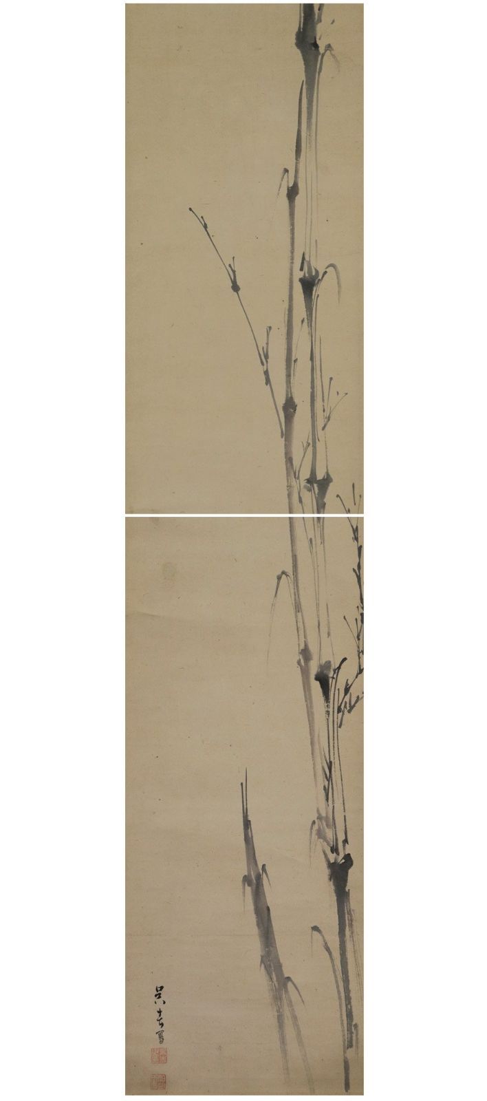 源・M》松村呉春(月渓) 自筆「竹之画」/松村景文鑑定箱付・送料無料