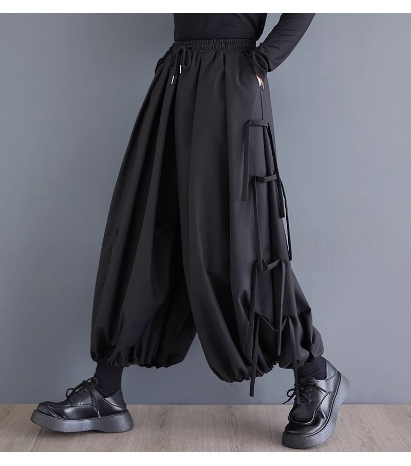 モード系 2点セット ソリッド レースアップ ワイドレッグパンツ スタイリッシュ 伸縮性ウエスト Tasa01