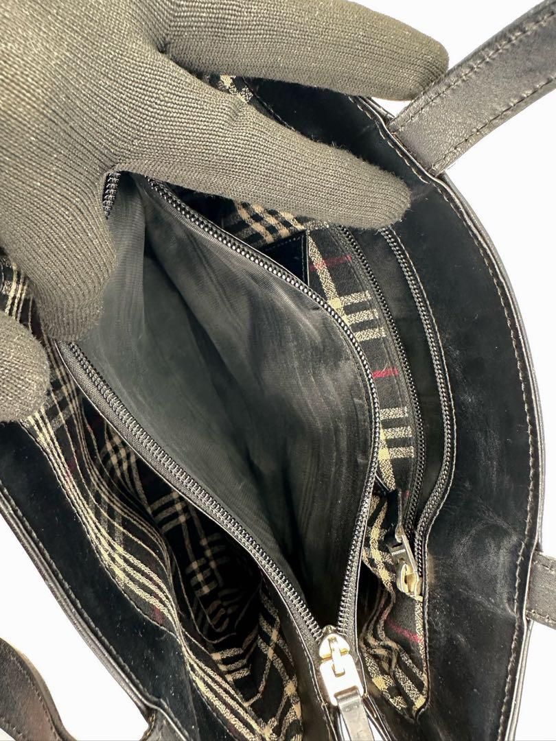 美品 BURBERRY バーバリー レザーハンドバッグ ブラック ノバチェック 