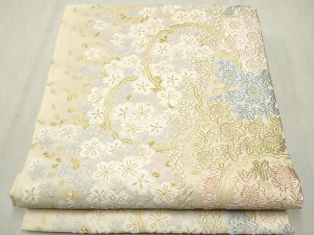 平和屋着物●六通柄袋帯　唐織浪漫　雪輪舞桜文　金糸　正絹　逸品　CAAV6936hy 平和屋着物○六通柄袋帯 唐織浪漫 雪輪舞桜文 金糸 正絹 逸品