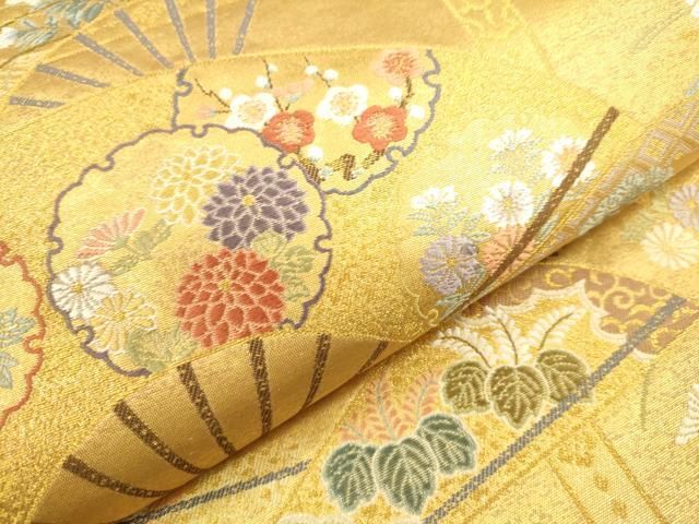 西陣 長嶋成織物 帯の真髄 袋帯 変わり市松 金糸 正絹 六通 Q641 名門長嶋成織物謹製 西陣織袋帯「ながしま帯 鏡に華紋・鳳凰