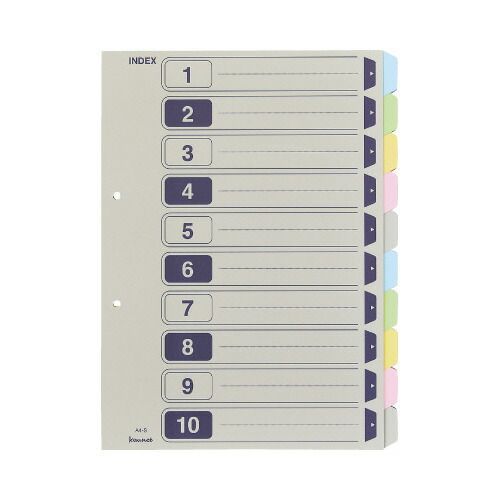 パ カラー仕切カード Ａ４縦 ２穴 １０山５組入×１０4260-4648 カウネット