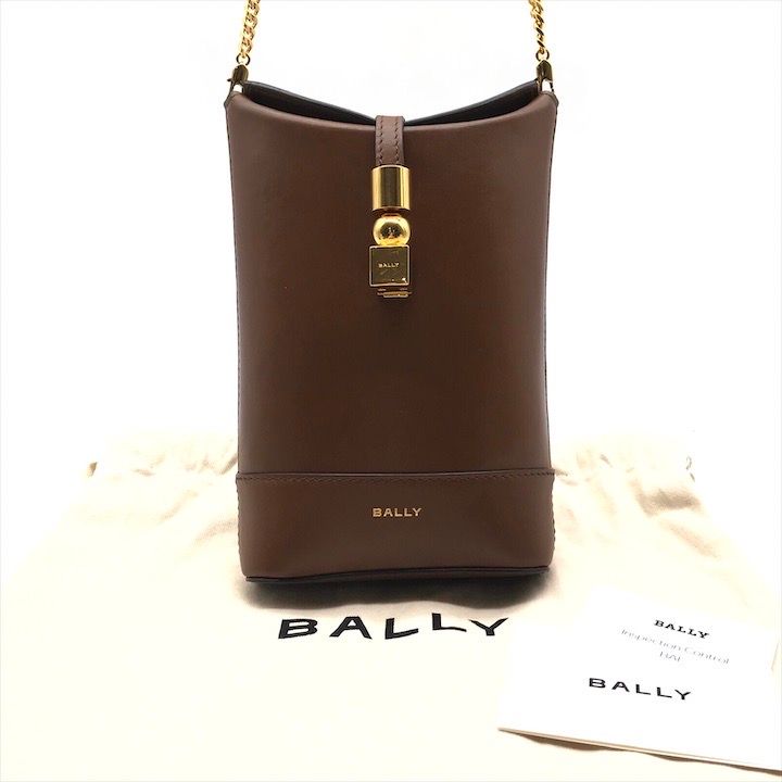 BALLY バリー レザー ロゴ GP 金具 チェーン ミニ ショルダー バッグ ブラウン レディース ブランド カバン Bag k6554