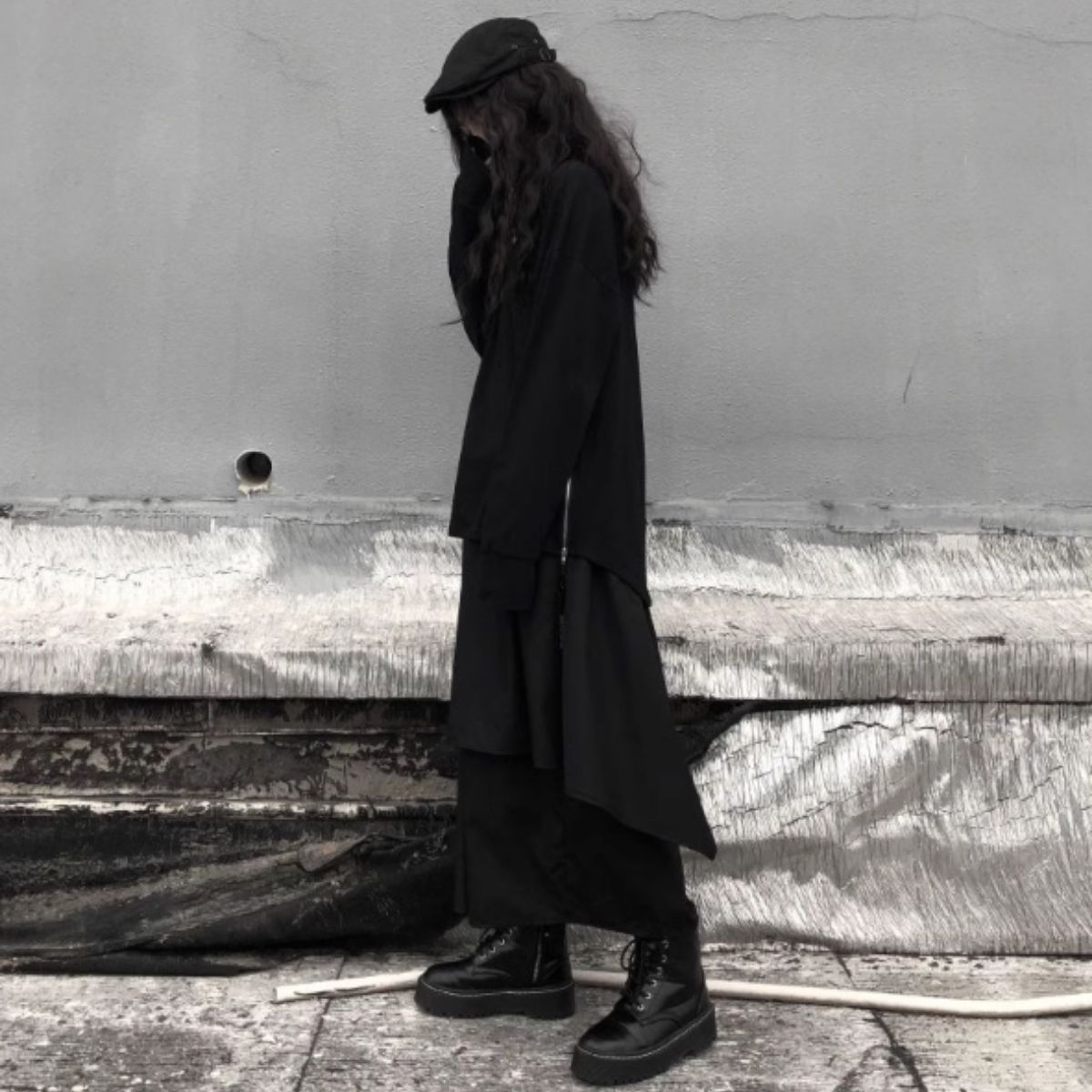 レイヤードパンツ 黒 レディース モード系 ワイドフレア - メルカリ