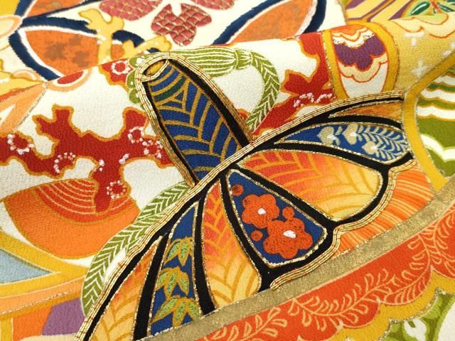 平和屋本店□極上 アンティーク 大正ロマン 振袖 駒刺繍 宝船飛鶴文  