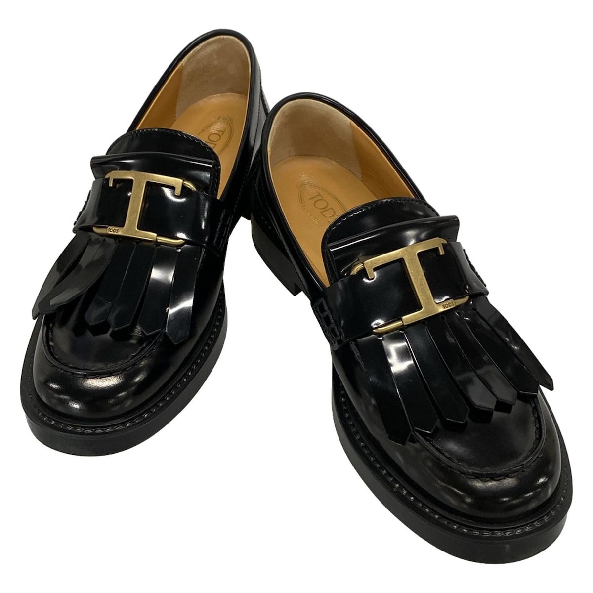 TOD'S(トッズ) ローファー 36 レディース Tタイムレス 黒 フリンジ