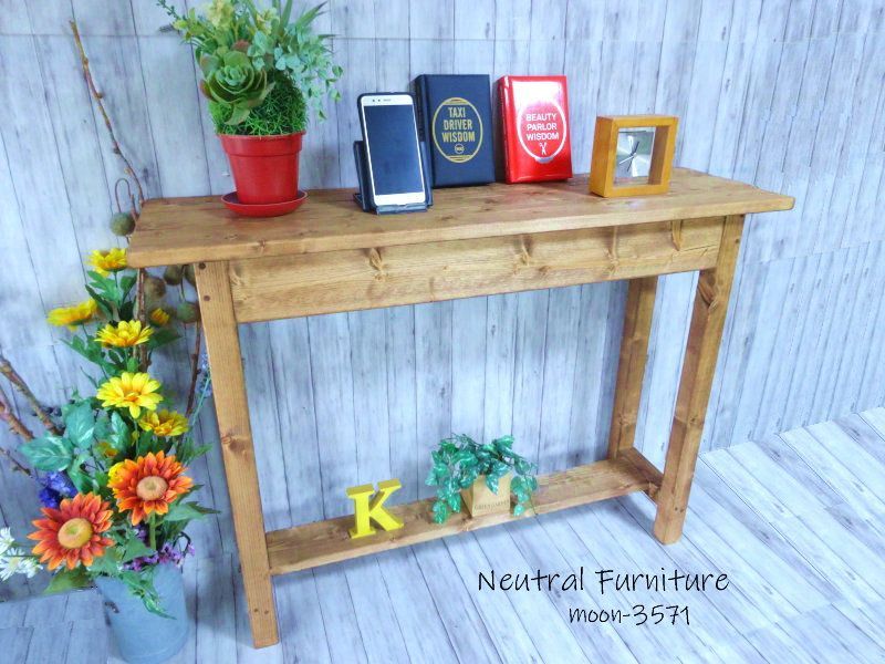 ハンドメイド ナイトテーブル チーク色