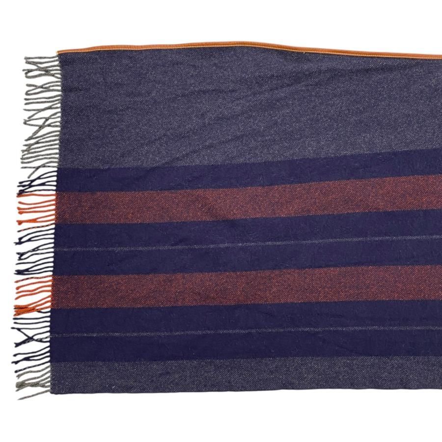  E 4699 エルメス ポンチョ ハイランド フリンジ ウール カシミヤ カーフレザー ネイビー オレンジ ブラウン HERMES その他 トップス